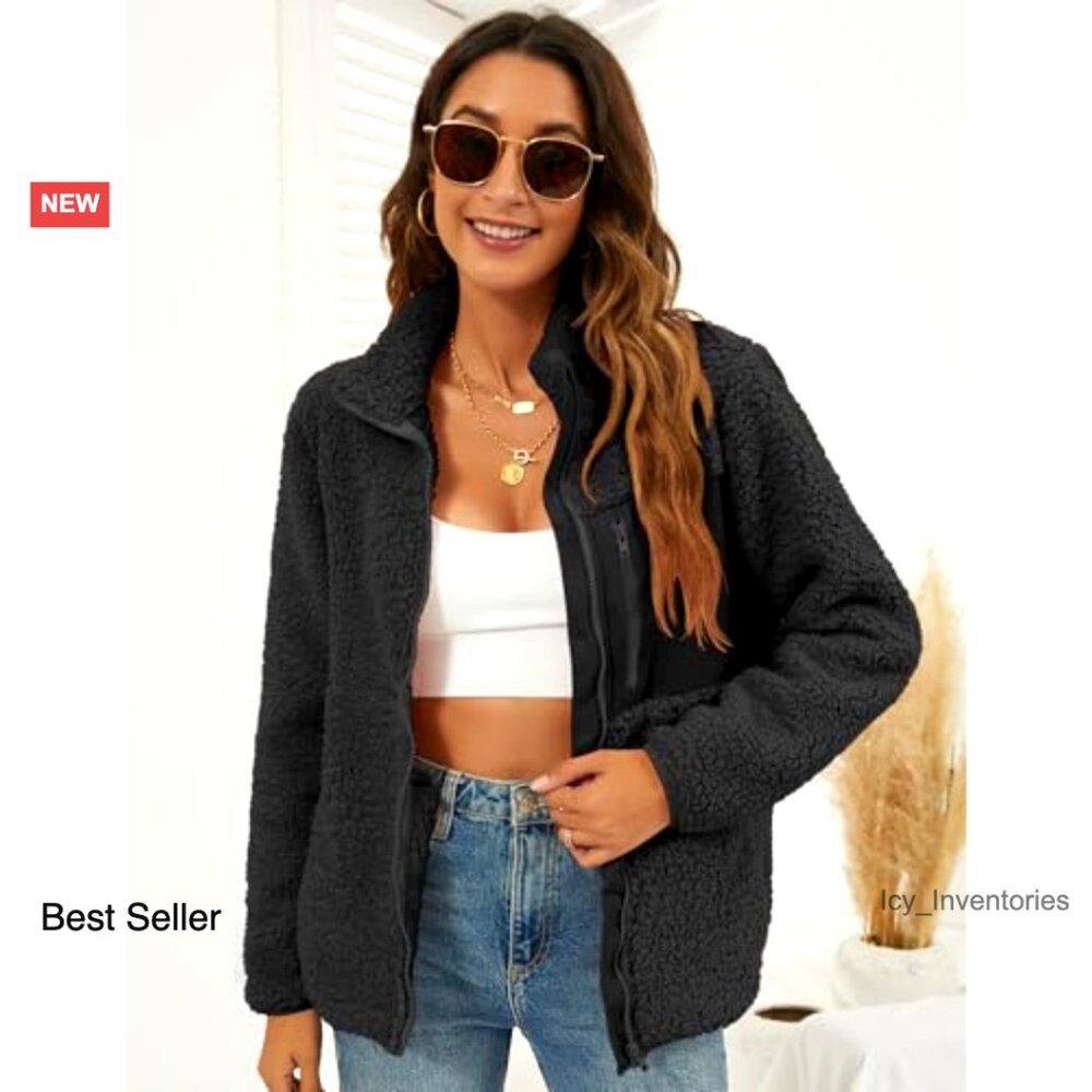 Faux Shearling Full Zip Patchwork Jacket Oversize… - image 4